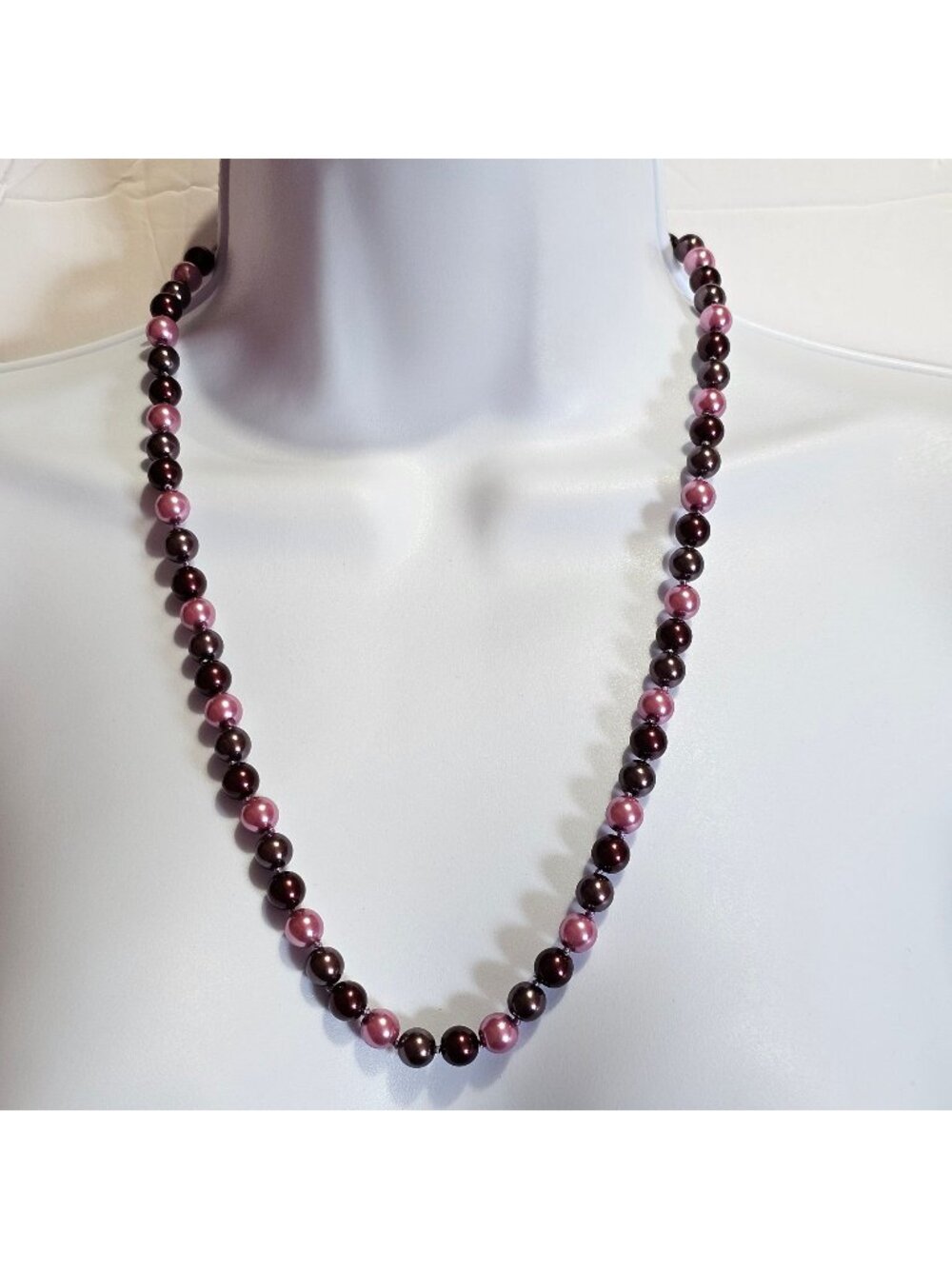 (300) Danecraft Purple Pink Glass Pearls Beaded Sterling Silver Clasp Necklace